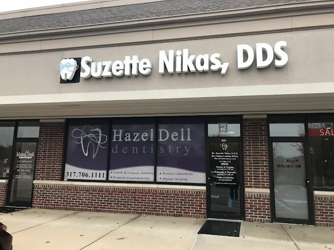 Hazel Dell Dentistry storefront, Suzette Nikas, DDS, in Carmel, Indiana