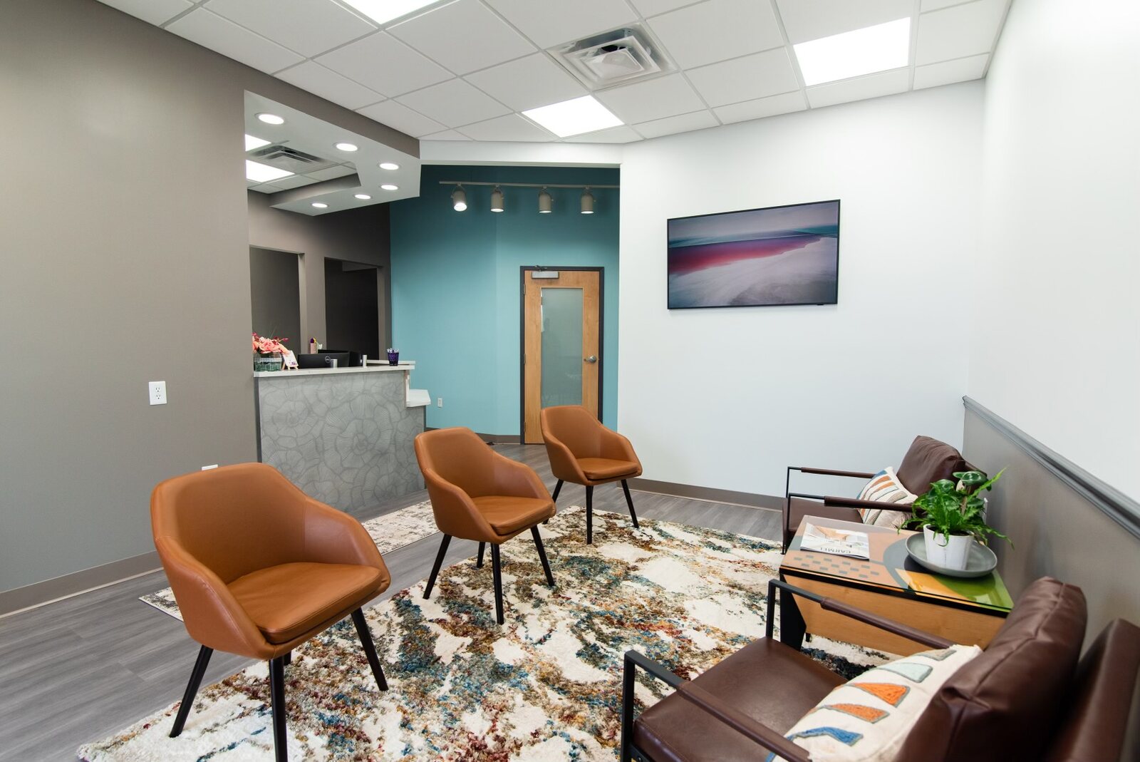 Bright, modern waiting room at Hazel Dell Dentistry