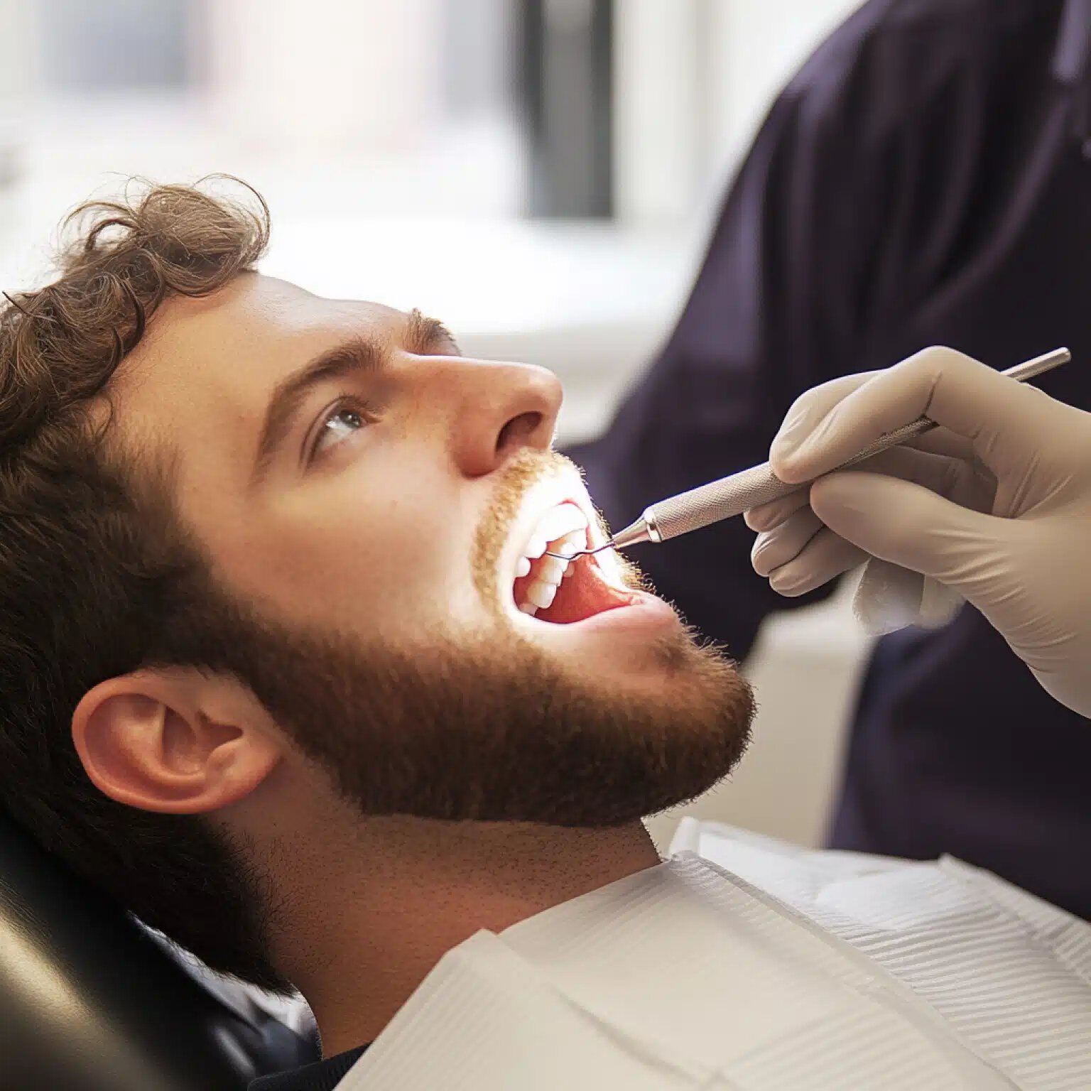 Dentist examining a patient’s teeth during a dental exam